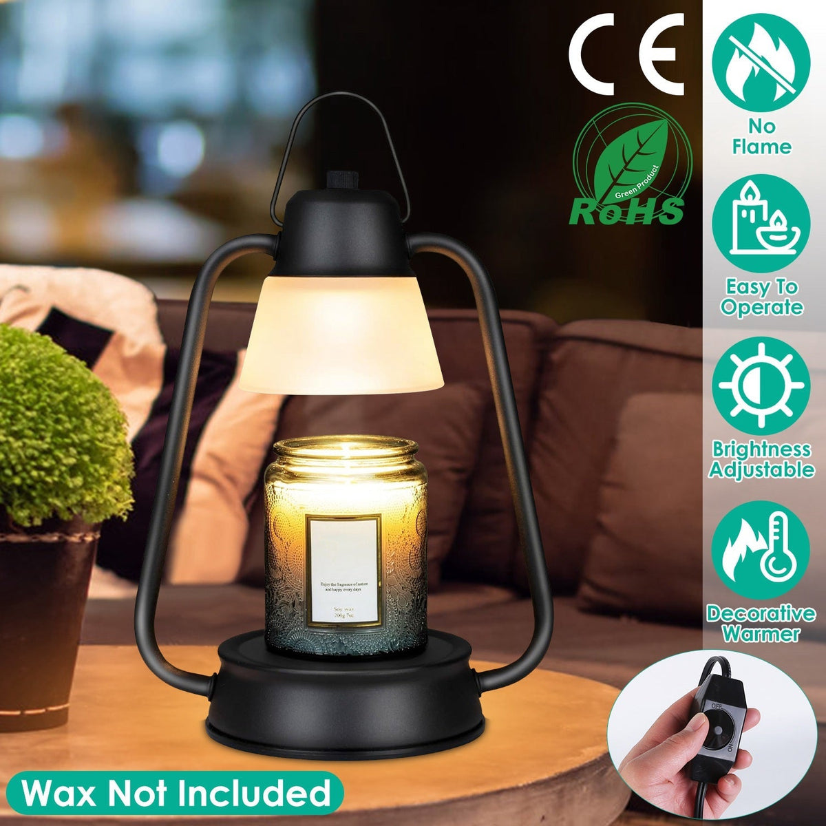 Electric Wax Melt Warmer Lamp Dimmable Fragrance Warmer Wax Candle Melter with 2 GU10 Bulbs Hanging Hook for Living Room Bathroom Office Table Decor