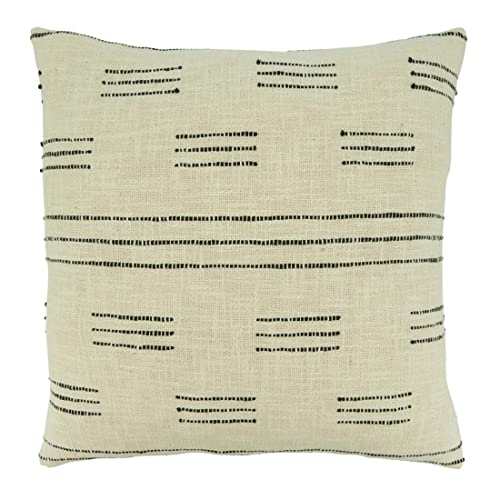 Fennco Styles Dash Line Cotton Decorative Filled Throw Pillow 16" W x 24" L - Ivory Woven Cushion for Home, Couch, Living Room, Bedroom, Office and Holiday Décor