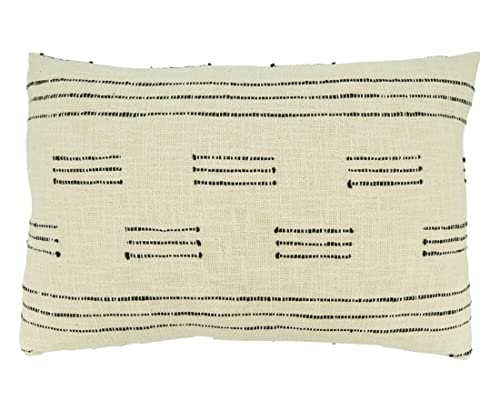 Fennco Styles Dash Line Cotton Decorative Filled Throw Pillow 16" W x 24" L - Ivory Woven Cushion for Home, Couch, Living Room, Bedroom, Office and Holiday Décor