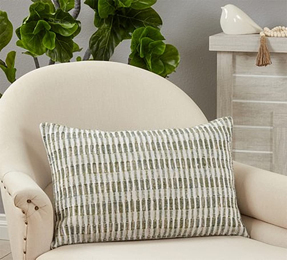 Fennco Styles Woven Line Decorative Throw Pillow Cover 16" W x 24" L - Green Textured Cushion Case for Home, Couch, Bedroom, Living Room and Office Décor
