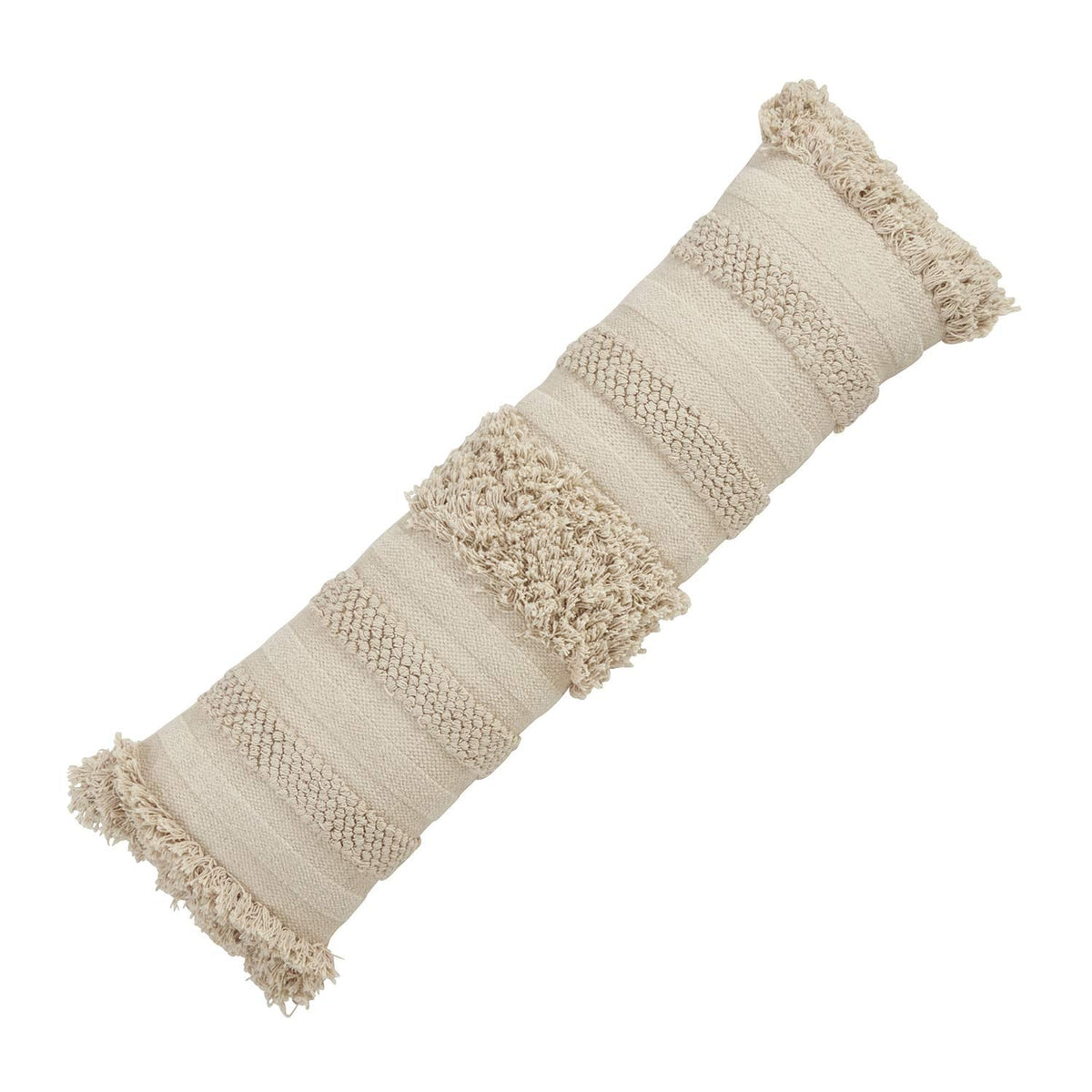Fennco Styles Bohemian Fringe Stripe 100% Pure Cotton Decorative Throw Pillow with Case & Insert - Natural Lumbar Pillow for Couch, Bedroom and Living Room Decor