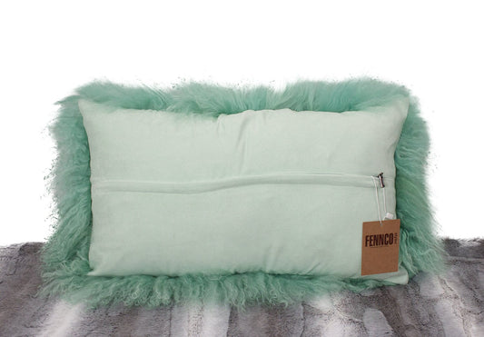 Fennco Styles Geniune Mongolian Lamb Fur Decorative Throw Pillow 12" W X20 L, Mint