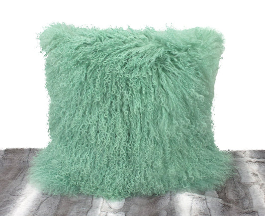 Fennco Styles Geniune Mongolian Lamb Fur Throw Pillow (Mint, 20"x20" Pillow)