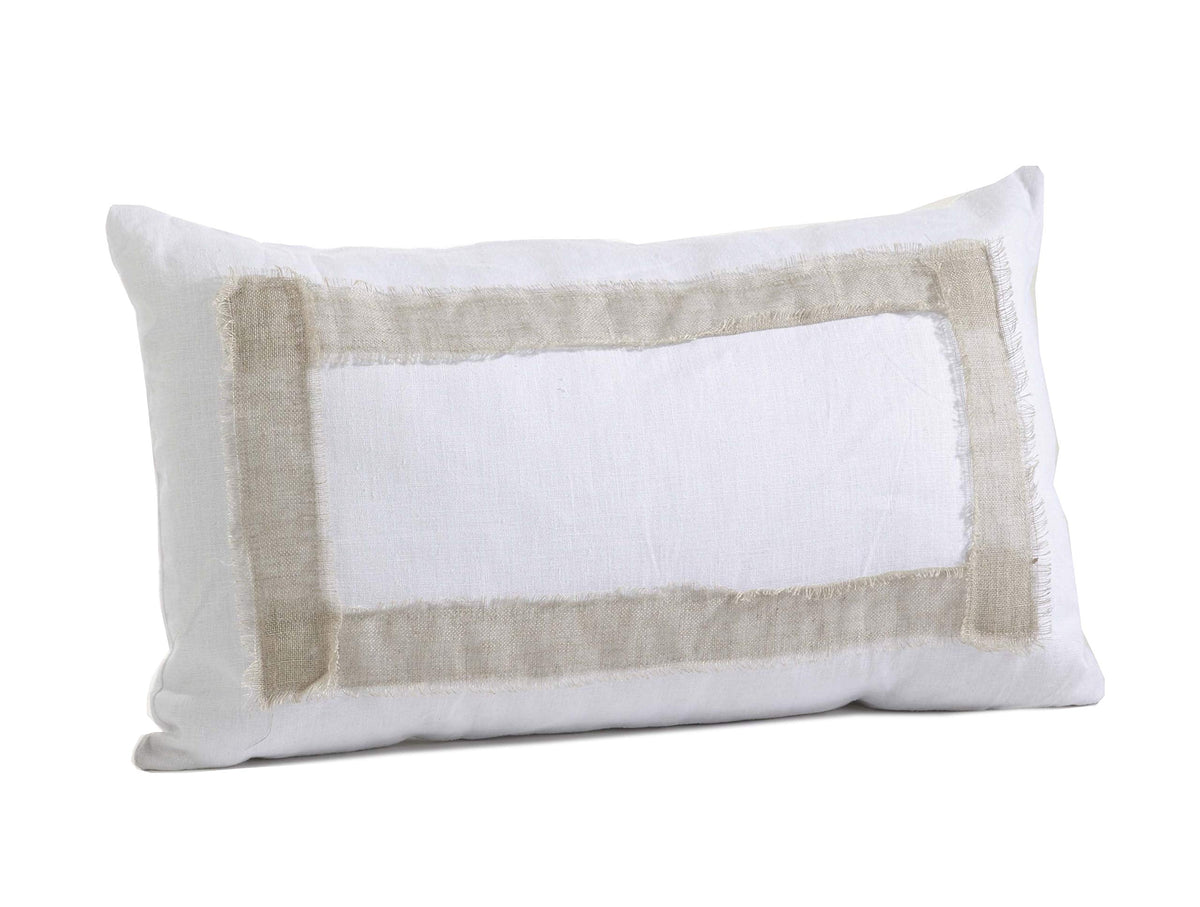 Fennco Styles White Crisp Natural Banded Rectangular 100% Linen Decorative Throw Pillow 12 x 20 Inch - White Accent Pillow for Home, Couch, Living Room, Bedroom and Office Decor