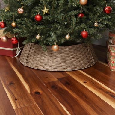 2.25 ft Rustic Christmas Tree Skirt with Metal Reinforcement - Natural