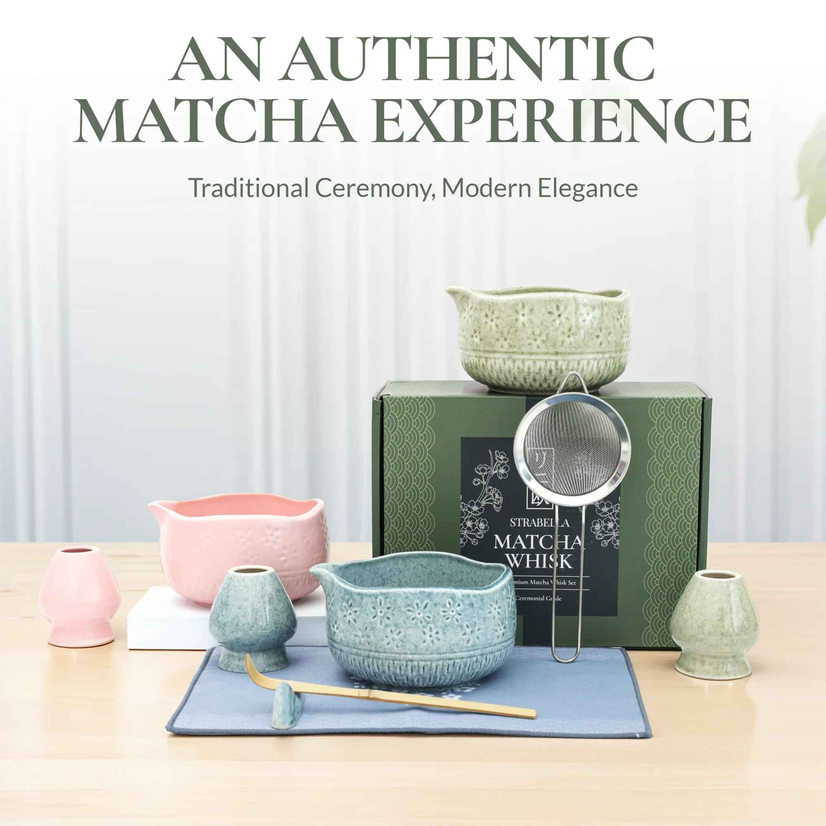 Matcha Whisk Set โ Bamboo Chasen + Ceramic Chawan Gift Set
