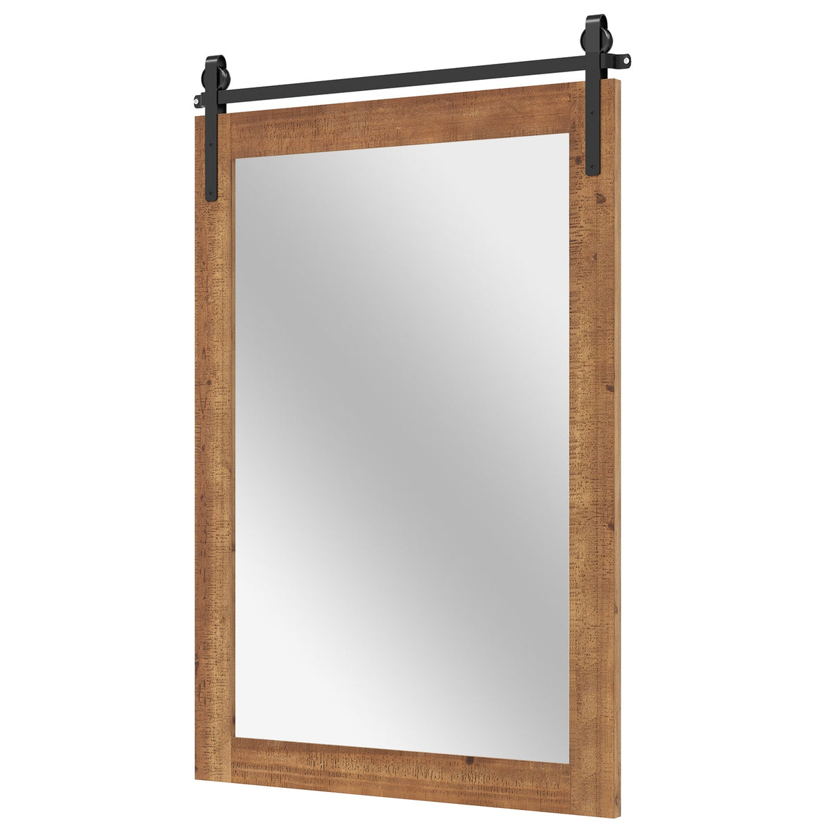 Rustic Wood Frame Barn Door Style Farmhouse Wall Mirror