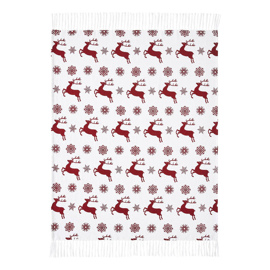 Scandia Snowflake Red White Woven Throw 50x60