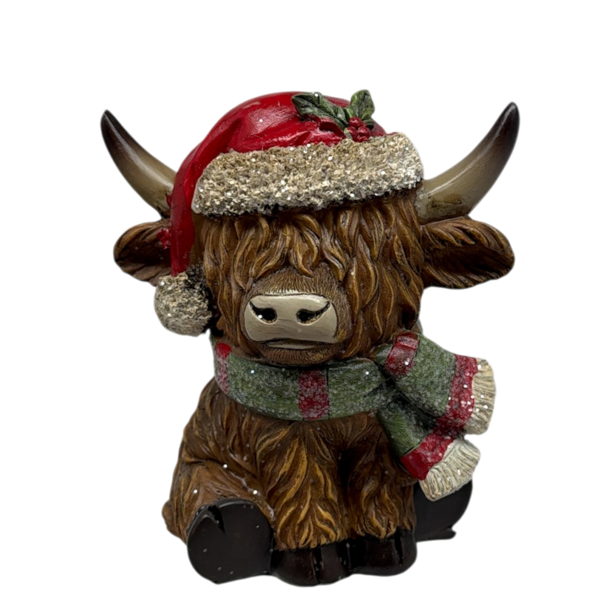 Resin Holiday Highland Cow - Green Scarf