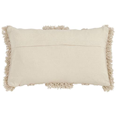 Fennco Styles Bohemian Fringe Stripe 100% Pure Cotton Decorative Throw Pillow with Case & Insert - Natural Lumbar Pillow for Couch, Bedroom and Living Room Decor