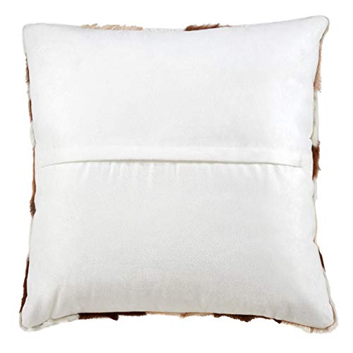 Fennco Styles Rustic Goat Fur Patchwork 18 x 18 Inch Decorative Throw Pillow with Case & Insert - Brown Fur Pillow for Couch, Bedroom and Living Room Décor