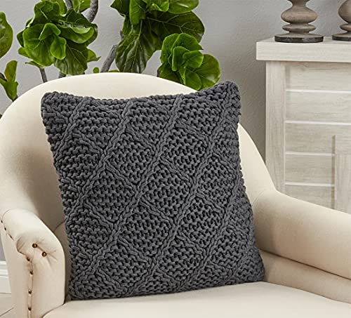 Fennco Styles Knitted Diamond Cotton Decorative Throw Pillow 20" W x 20" L – Textured Cushion for Home, Couch, Sofa, Bedroom, Office Décor and Special Occasion