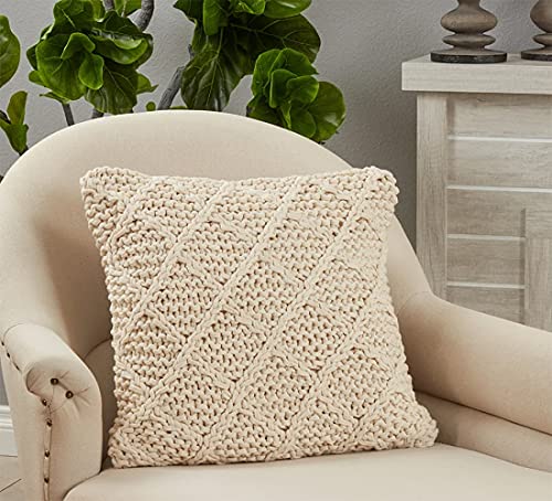Fennco Styles Knitted Diamond Cotton Decorative Throw Pillow 20" W x 20" L – Textured Cushion for Home, Couch, Sofa, Bedroom, Office Décor and Special Occasion