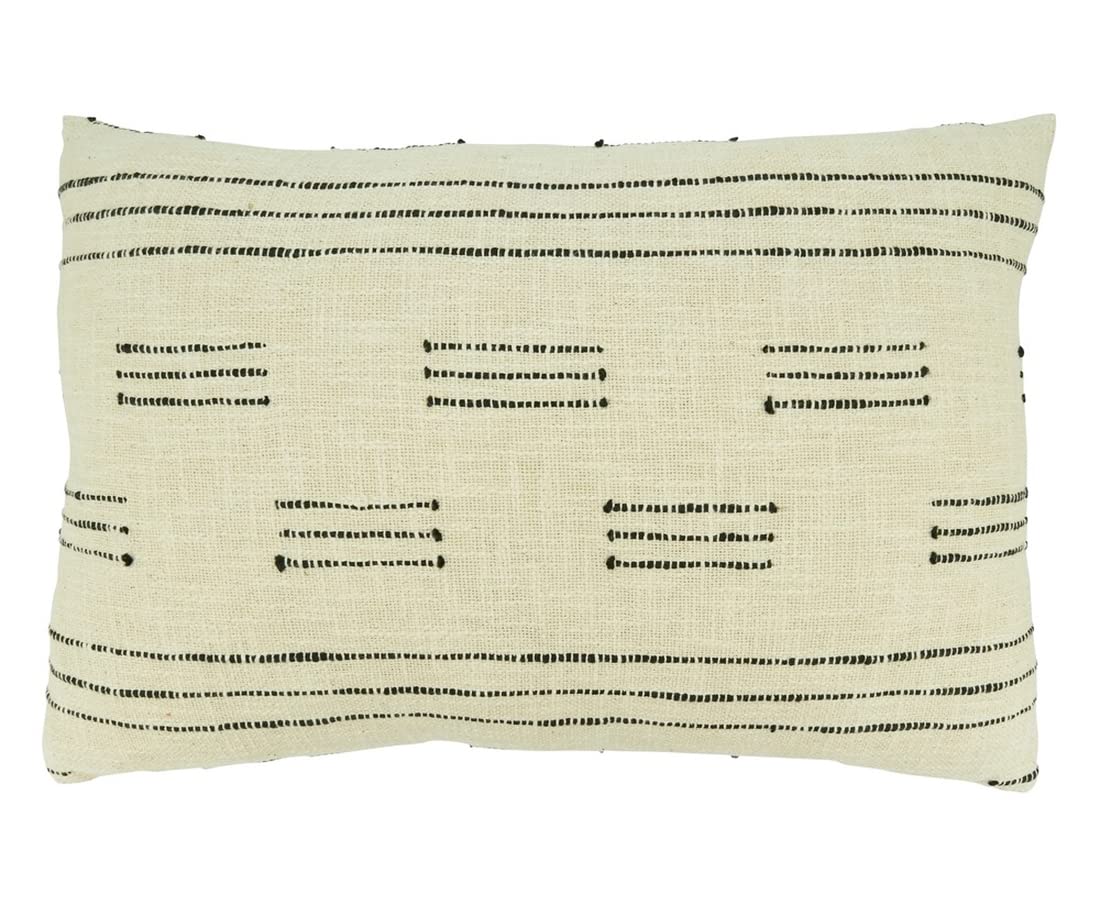 Fennco Styles Dash Line Cotton Decorative Filled Throw Pillow 16" W x 24" L - Ivory Woven Cushion for Home, Couch, Living Room, Bedroom, Office and Holiday Décor