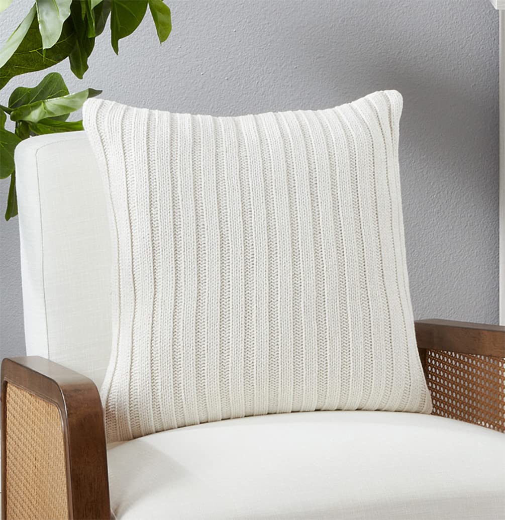Fennco Styles Knitted Design Cotton Decorative Throw Pillow Cover & Insert 20" W x 20" L - Ivory Cushion for Home, Couch, Bedroom, Living Room and Office Décor