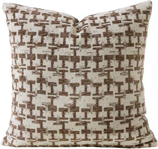 Fennco Styles Chenille Jacquard Decorative Filled Throw Pillow 18" W X 18" L - Brown Geometric Accent Pillow for Home, Couch, Bedroom, Living Room and Office Décor