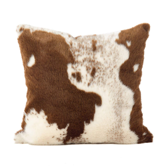 Fennco Styles Rustic Faux Fur Cowhide 22" W x 22" L Decorative Throw Pillow Case – Brown Fur Pillow Case for Couch, Bedroom and Living Room Décor
