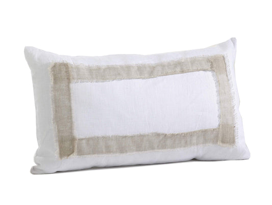 Fennco Styles White Crisp Natural Banded Rectangular 100% Linen Decorative Throw Pillow 12 x 20 Inch - White Accent Pillow for Home, Couch, Living Room, Bedroom and Office Decor