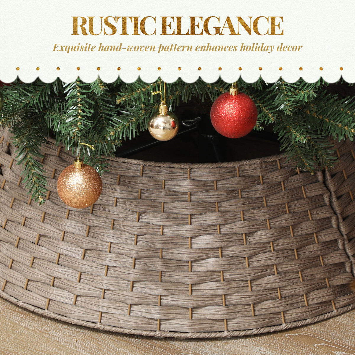 2.25 ft Rustic Christmas Tree Skirt with Metal Reinforcement - Natural