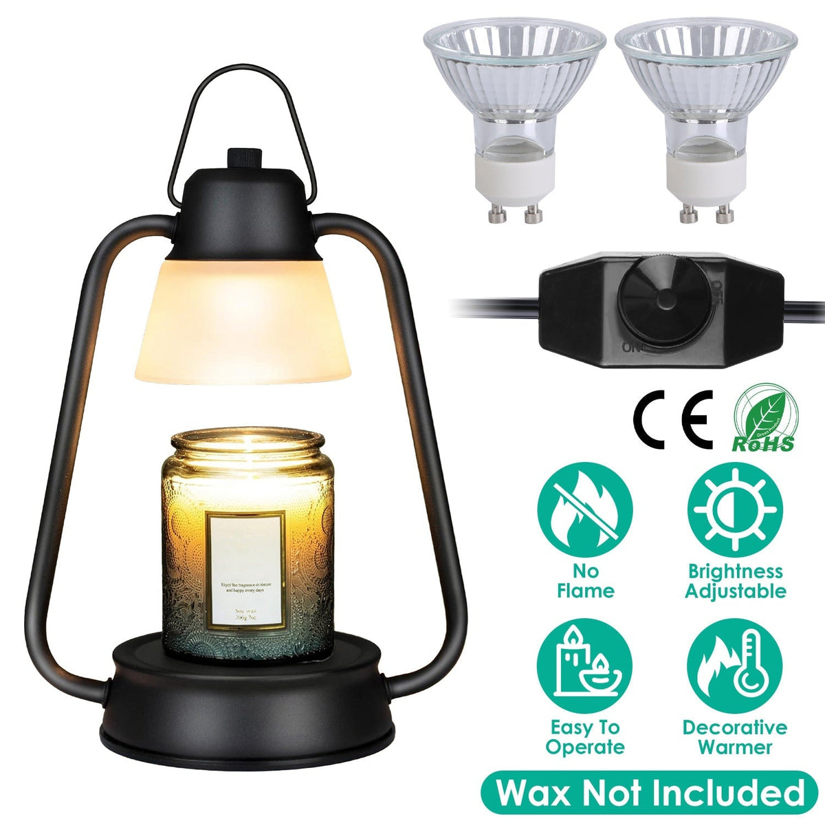 Electric Wax Melt Warmer Lamp Dimmable Fragrance Warmer Wax Candle Melter with 2 GU10 Bulbs Hanging Hook for Living Room Bathroom Office Table Decor
