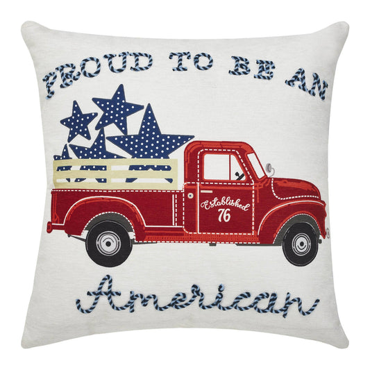 Patriotic Red Truck Throw Pillow 18x18