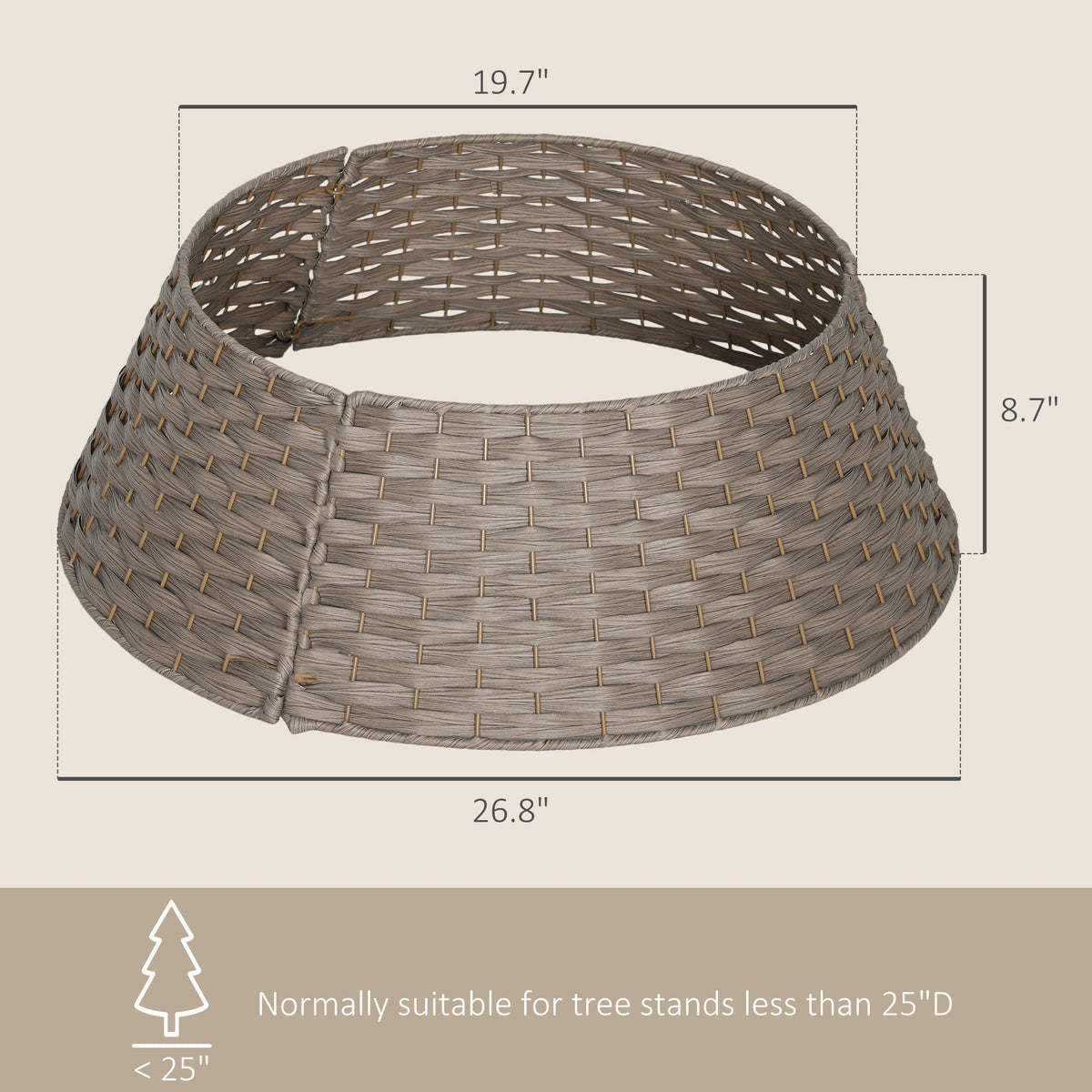 2.25 ft Rustic Christmas Tree Skirt with Metal Reinforcement - Natural