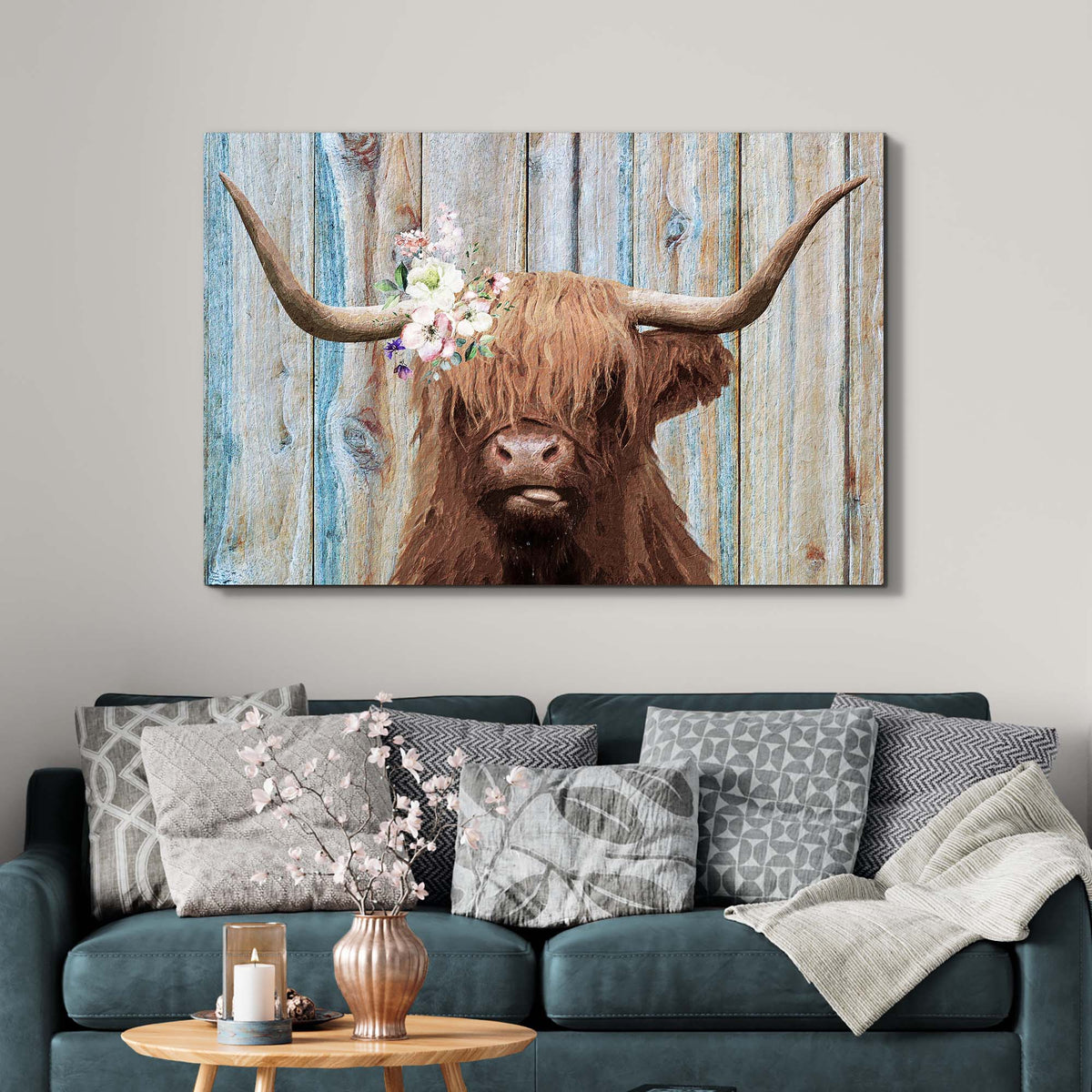 Highland Cow Rustic Painting Canvas Wall Art